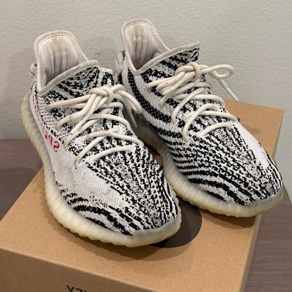 YEEZY BOOST 350 V2 CP9654 WHITE/BLACK/RED BLANC/NOIESS/ROUGE - Picture 7 of 11